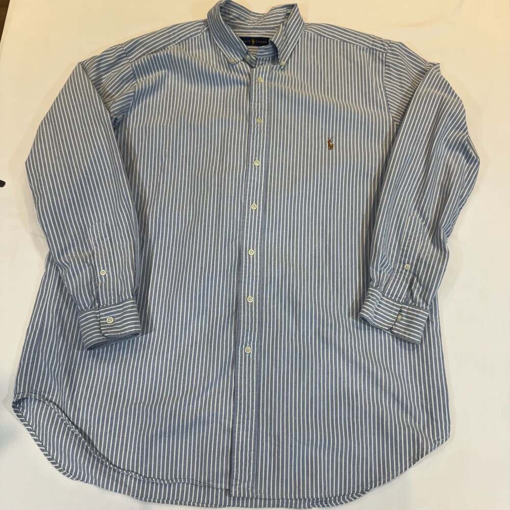 Polo Ralph Lauren Striped Oxford Button Down Shirt Blue White XLT Tall